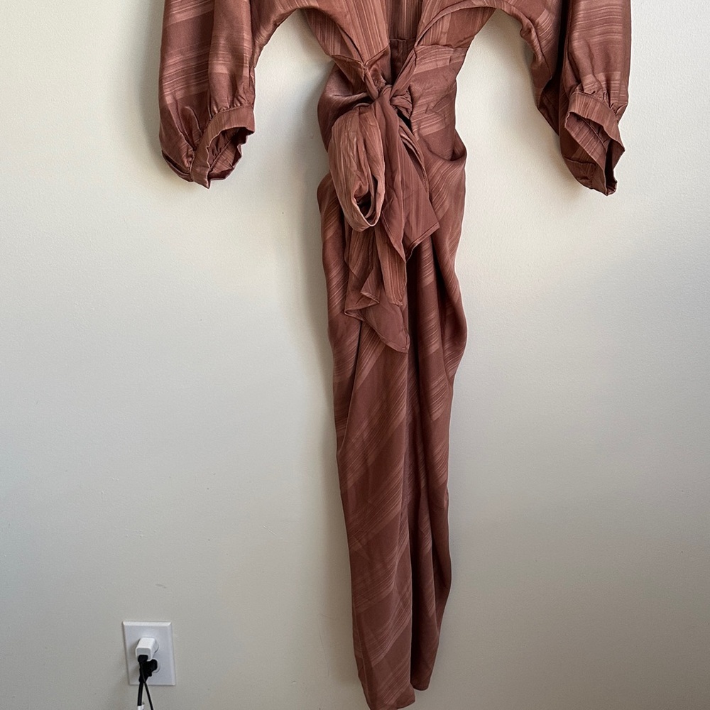 Entro Terracotta/Rust Button-Up Long Sleeve Dress with Tie Back - Picture 8 of 11